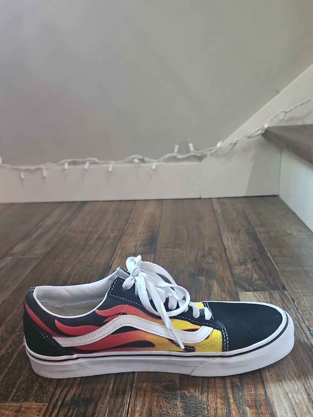 Vans Suede Old Skool Flame Skate Shoes - Black with Red & Yellow Flames - Picture 9 of 10